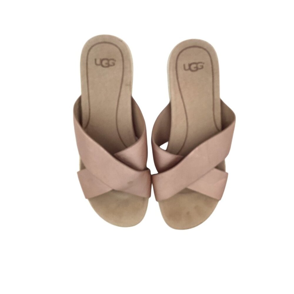UGG Metallic Rose Gold Crisscross Slide Sandals - Picture 2 of 9